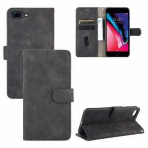 For iPhone 8 Plus & 7 Plus Solid Color Skin Feel Magnetic Buckle Horizontal Flip Calf Texture PU Leather Case with Holder & Card Slots & Wallet(Black) (OEM)