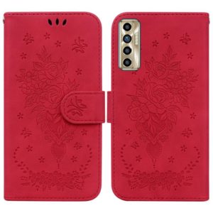 For Tecno Camon 17P Butterfly Rose Embossed Leather Phone Case(Red) (OEM)