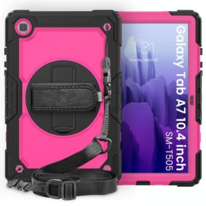 For Samsung Galaxy Tab A7 (2020) T500/T505 Shockproof Colorful Silicone + PC Protective Case with Holder & Shoulder Strap & Hand Strap & Pen Slot(Black Rose Red) (OEM)