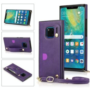 For Huawei Mate 20 Pro Wrist Strap PU+TPU Shockproof Protective Case with Crossbody Lanyard & Holder & Card Slot(Purple) (OEM)