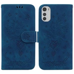 For Motorola Moto E32 Butterfly Rose Embossed Leather Phone Case(Blue) (OEM)