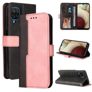 For Samsung Galaxy A12 5G / M12 / F12 5G Business Stitching-Color Horizontal Flip PU Leather Case with Holder & Card Slots & Photo Frame(Pink) (OEM)