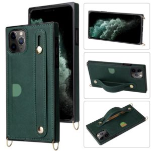 For iPhone 11 Pro Wrist Strap PU+TPU Shockproof Protective Case with Crossbody Lanyard & Holder & Card Slot(Green) (OEM)