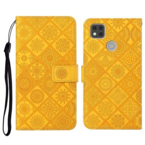For Xiaomi Redmi 9C Ethnic Style Embossed Pattern Horizontal Flip Leather Case with Holder & Card Slots & Wallet & Lanyard(Yellow) (OEM)