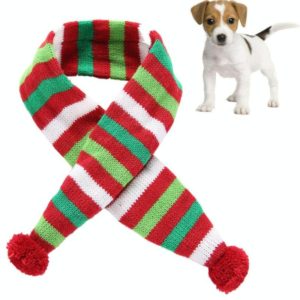 Dog Scarf Christmas Pet Accessories Winter Warmth Pet Scarf, Size: M(Red and Green Stripes) (OEM)