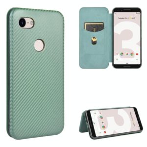 For Google Pixel 3 Carbon Fiber Texture Horizontal Flip TPU + PC + PU Leather Case with Card Slot(Green) (OEM)
