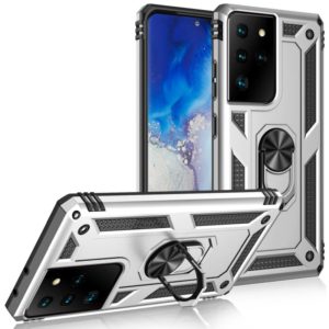 For Samsung Galaxy S21 Ultra 5G Shockproof TPU + PC Protective Case with 360 Degree Rotating Holder(Silver) (OEM)