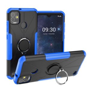 For Tecno Pop 5P Armor Bear Shockproof PC + TPU Phone Case with Ring Holder(Blue) (OEM)