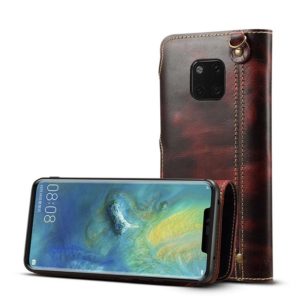 For Huawei Mate 20 Pro Denior Oil Wax Cowhide Magnetic Button Horizontal Flip Leather Case with Card Slots & Wallet(Dark Red) (Denior) (OEM)