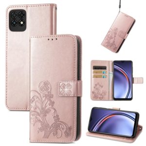 For Huawei Maimang 10 SE Four-leaf Clasp Embossed Buckle Mobile Phone Protection Leather Case with Lanyard & Card Slot & Wallet & Bracket Function(Rose Gold) (OEM)