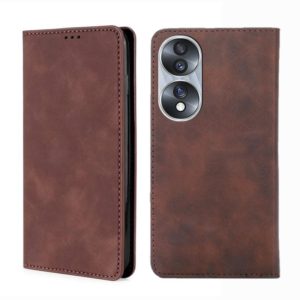 For Honor 70 Skin Feel Magnetic Horizontal Flip Leather Phone Case(Dark Brown) (OEM)