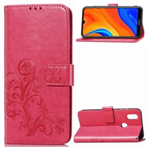 For Huawei Y6s (2019) Four-leaf Clasp Embossed Buckle PU Leather Case with Lanyard & Card Slot & Wallet & Holder(Magenta) (OEM)