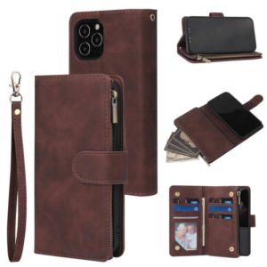For iPhone 12 Pro Max Multifunctional Retro Frosted Horizontal Flip Leather Case with Card Slot & Holder & Zipper Wallet & Photo Frame & Lanyard(Coffee) (OEM)