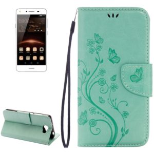 For Huawei Y5II Pressed Flowers Horizontal Flip Leather Case with Magnetic Buckle & Holder & Card Slots & Wallet(Green) (OEM)