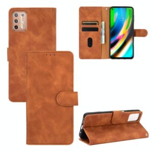For Motorola Moto G9 Plus Solid Color Skin Feel Magnetic Buckle Horizontal Flip Calf Texture PU Leather Case with Holder & Card Slots & Wallet(Brown) (OEM)