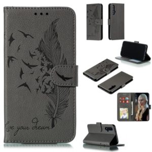 Feather Pattern Litchi Texture Horizontal Flip Leather Case with Wallet & Holder & Card Slots For Huawei Honor 20(Gray) (OEM)