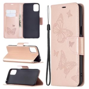 For LG K42 Two Butterflies Embossing Pattern Horizontal Flip Leather Case with Holder & Card Slot & Wallet & Lanyard(Rose Gold) (OEM)