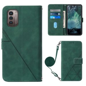 For Nokia G21/G11 Crossbody 3D Embossed Flip Leather Phone Case(Dark Green) (OEM)