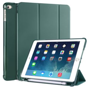 For iPad Air / Air 2 / 9.7 (2017) & (2018) 3-folding Horizontal Flip PU Leather + Shockproof TPU Case with Holder & Pen Slot(Pine Green) (OEM)