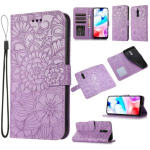 For Xiaomi Redmi 8 Skin Feel Embossed Sunflower Horizontal Flip Leather Case with Holder & Card Slots & Wallet & Lanyard(Purple) (OEM)
