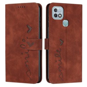 For Infinix Hot 10i Skin Feel Heart Pattern Leather Phone Case(Brown) (OEM)