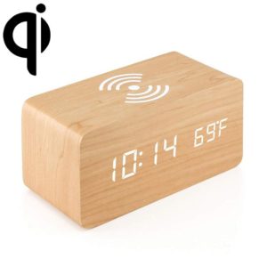 KD8801 5W Wooden Creative Wireless Charger LED Mirror Digital Display Sub-alarm Clock, Regular Style(Bamboo White Characters) (OEM)