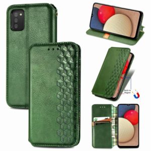 For Samsung Galaxy A02s(US Edition) Cubic Grid Pressed Horizontal Flip Magnetic PU Leather Case with Holder & Card Slots & Wallet(Green) (OEM)