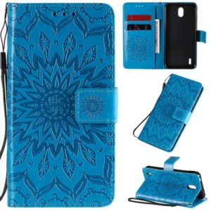 For Nokia 1.3 Embossed Sunflower Pattern Horizontal Flip PU Leather Case with Holder & Card Slots & Wallet & Lanyard(Blue) (OEM)