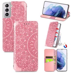 For Samsung Galaxy S21 5G Blooming Mandala Embossed Pattern Magnetic Horizontal Flip Leather Case with Holder & Card Slots & Wallet(Pink) (OEM)