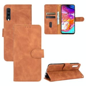 For Samsung Galaxy A70 Solid Color Skin Feel Magnetic Buckle Horizontal Flip Calf Texture PU Leather Case with Holder & Card Slots & Wallet(Brown) (OEM)