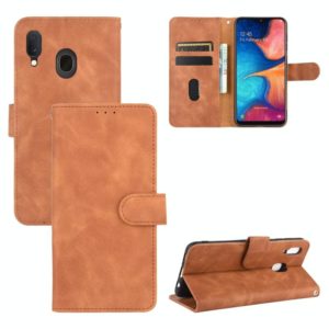 For Samsung Galaxy A20 / A30 Solid Color Skin Feel Magnetic Buckle Horizontal Flip Calf Texture PU Leather Case with Holder & Card Slots & Wallet(Brown) (OEM)