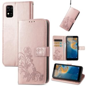For ZTE Blade A31 Four-leaf Clasp Embossed Buckle Mobile Phone Leather Case(Rose Gold) (OEM)
