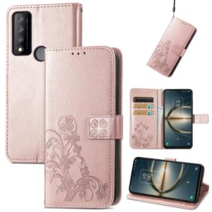 For TCL 30 V 5G Four-leaf Clasp Embossed Buckle Leather Phone Case(Rose Gold) (OEM)