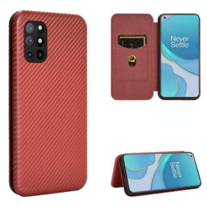 For OnePlus 8T Carbon Fiber Texture Horizontal Flip TPU + PC + PU Leather Case with Card Slot(Brown) (OEM)