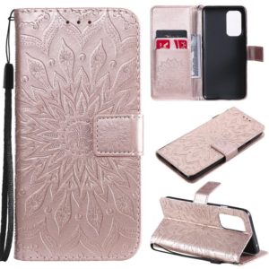 For OnePlus 9 Sun Embossing Pattern Horizontal Flip Leather Case with Card Slot & Holder & Wallet & Lanyard(Rose Gold) (OEM)