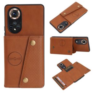 For Honor 50 Double Buckle PU + TPU Shockproof Magnetic Case with Card Slots & Holder(Brown) (OEM)