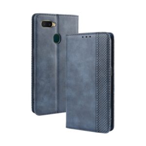 Magnetic Buckle Retro Crazy Horse Texture Horizontal Flip Leather Case for Oppo A7 , with Holder & Card Slots & Photo Frame(Blue) (OEM)