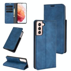 For Samsung Galaxy S21 Plus 5G Retro-skin Business Magnetic Suction Leather Case with Holder & Card Slots & Wallet(Dark Blue) (OEM)