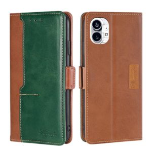 For Nothing Phone 1 Contrast Color Side Buckle Leather Phone Case(Light Brown + Green) (OEM)