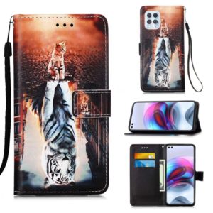For Motorola Moto G100 / Edge S Colored Drawing Pattern Plain Weave Horizontal Flip Leather Case with Holder & Card Slot & Wallet & Lanyard(Cats And Tigers) (OEM)