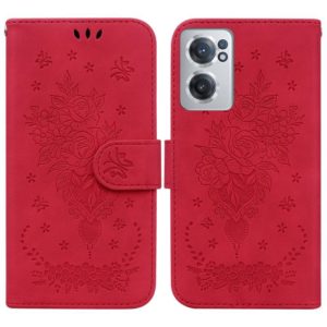 For OnePlus Nord CE 2 5G Butterfly Rose Embossed Leather Phone Case(Red) (OEM)