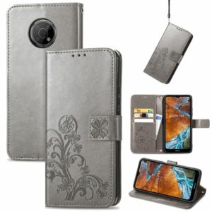 For Nokia G300 Four-leaf Clasp Embossed Buckle Leather Phone Case(Grey) (OEM)