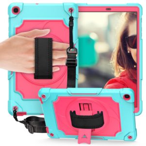 For Samsung Galaxy Tab A 10.1 (2019)/T515 360 Degree Rotation Turntable Contrast Color Robot Shockproof Silicone + PC Protective Case with Holder(Mint Green + Rose Red) (OEM)