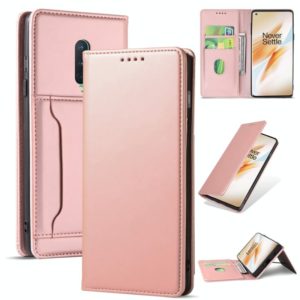 For OnePlus 8 Strong Magnetism Liquid Feel Horizontal Flip Leather Case with Holder & Card Slots & Wallet(Rose Gold) (OEM)