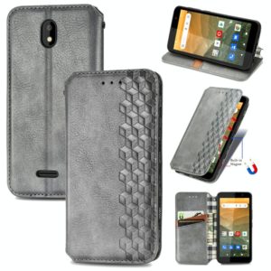 For Vodafone Smart E11 Cubic Grid Pressed Horizontal Flip Magnetic Leather Case with Holder & Card Slots & Wallet(Grey) (OEM)