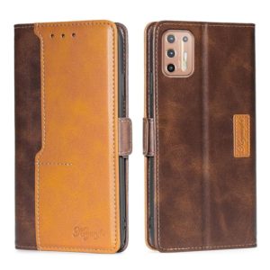 For Motorola Moto G9 Plus Contrast Color Side Buckle Leather Phone Case(Dark Brown + Gold) (OEM)