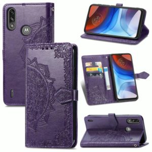 For Motorola Moto E7 Power Mandala Flower Embossed Horizontal Flip Leather Case with Bracket / Card Slot / Wallet / Lanyard(Purple) (OEM)