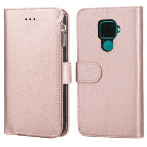 For Huawei Nova 5i Pro / Mate 30 Lite Microfiber Zipper Horizontal Flip Leather Case(Rose Gold) (OEM)