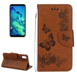 For iPhone X / XS Pressed Flowers Butterfly Pattern Horizontal Flip Leather Case with Holder & Card Slots & Wallet & Lanyard(Brown) (OEM)
