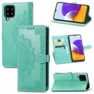 For Samsung Galaxy A22 5G Mandala Embossing Pattern Horizontal Flip Leather Case with Holder & Card Slots & Wallet & Lanyard(Green) (OEM)